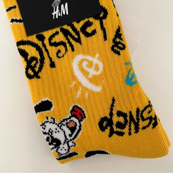 New NWT Disney 100 x H&M Mickey Mouse Yellow Motif-detail Crew Socks 7.5 - 9 US - Picture 2 of 4